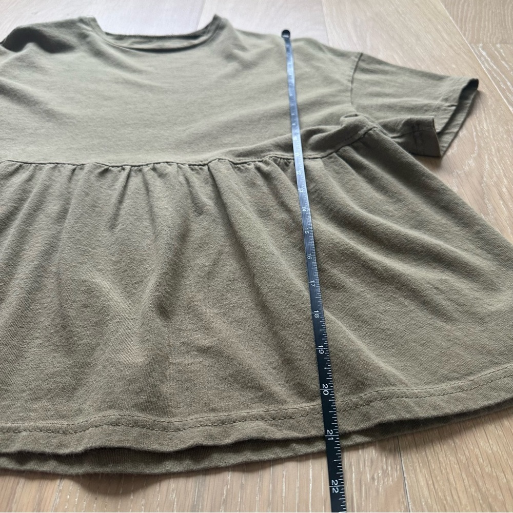 Women’s Olive Green Peplum Short Sleeve Blouse Top Casual Womens Size Small Boho - Picture 6 of 6